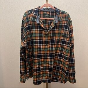 Woolrich Trout Run Flannel Shirt Orange Navy Plaid XXL